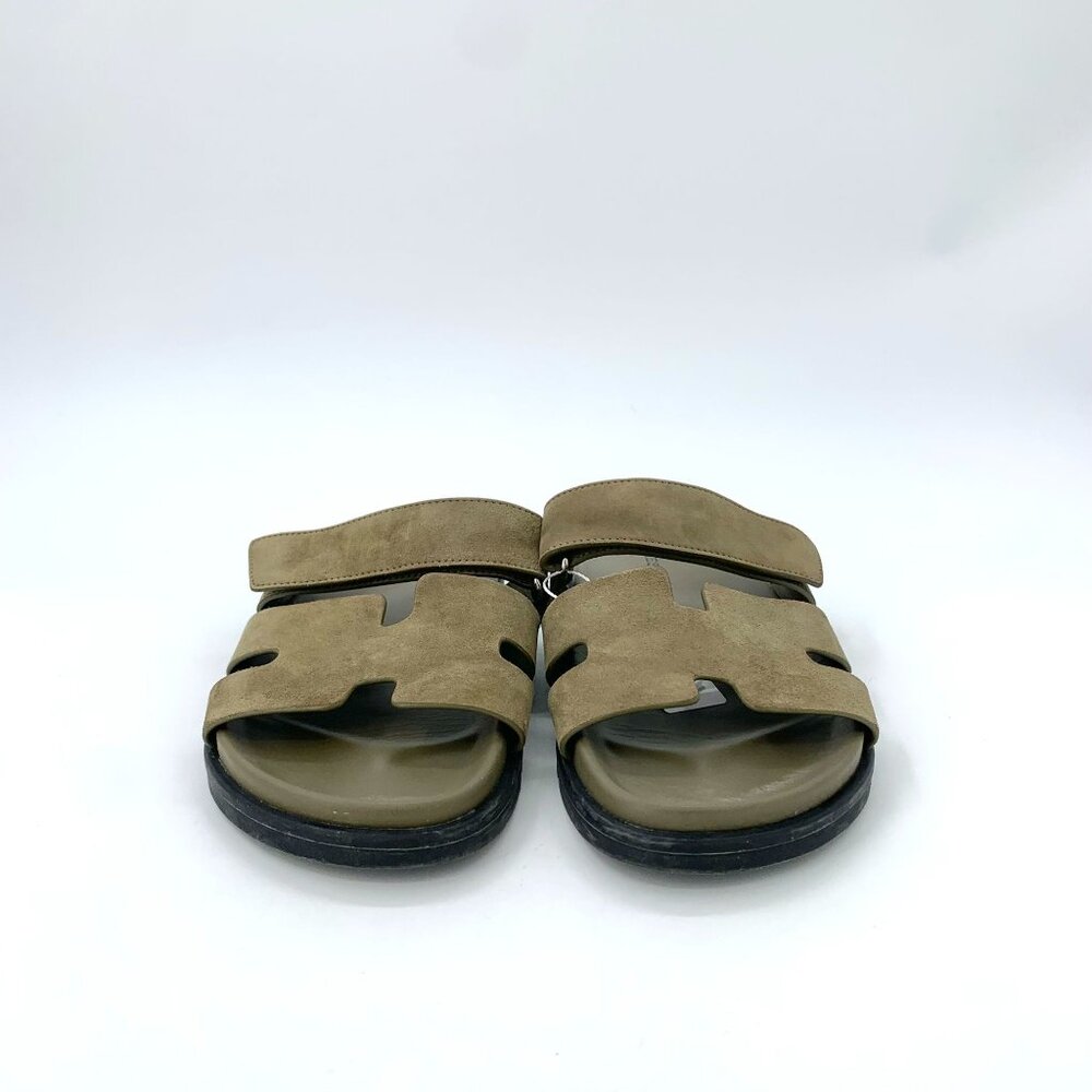 Hermès Mens Suede Leather Sandals Olive Green Slide Slip-On Footwear - Picture 4 of 8